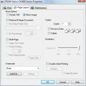 printer setting for mirror image