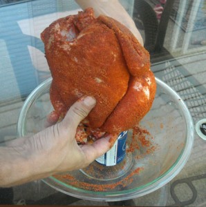 place chicken over beer can