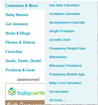 babycenter calenders and tools