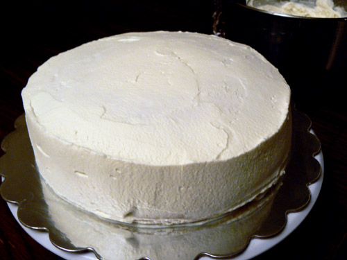 Chinese spongecake, frosted with whipped cream.