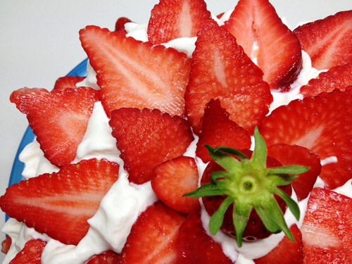 Chinese Sponge Cake, decorated with strawberries
