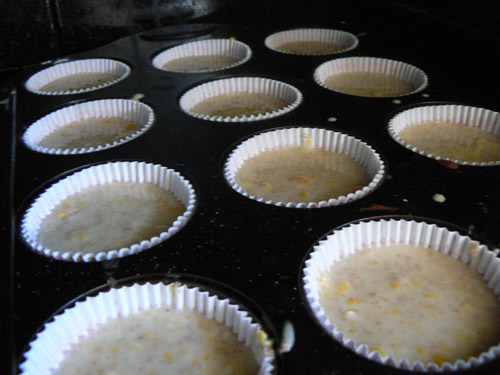 Pour batter into muffin cups
